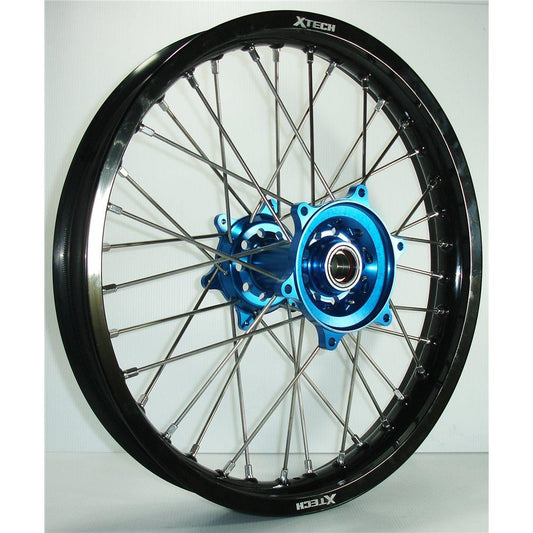 X-TECH REAR WHEEL BLACK RIM/BLUE HUB/SILVER SPOKES 19X2.15 CASSONS PTY LTD sold by Cully's Yamaha