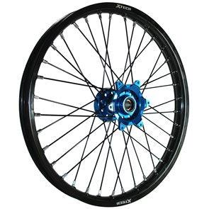 X-TECH FRONT WHEEL BLACK RIM/BLUE HUB/BLACK SPOKES 21X1.60 CASSONS PTY LTD sold by Cully's Yamaha