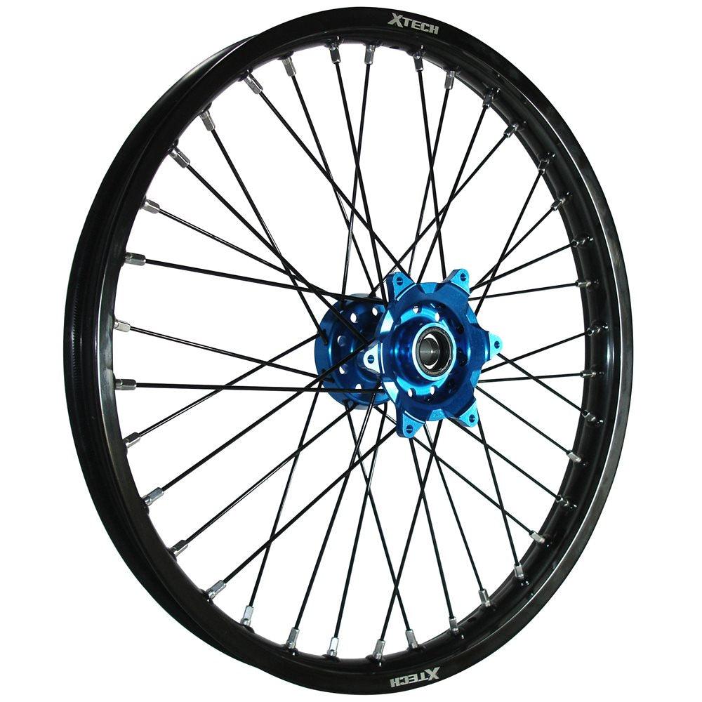 X-TECH FRONT WHEEL BLACK RIM/BLUE HUB/BLACK SPOKES 21X1.60 CASSONS PTY LTD sold by Cully's Yamaha