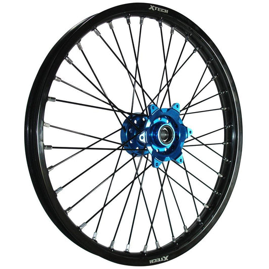 X-TECH FRONT WHEEL BLACK RIM/BLUE HUB/BLACK SPOKES 21X1.60 CASSONS PTY LTD sold by Cully's Yamaha