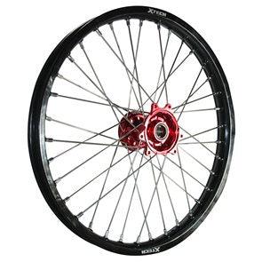 X-TECH FRONT WHEEL BLACK RIM/RED HUB/SILVER SPOKES 21X1.60 CASSONS PTY LTD sold by Cully's Yamaha