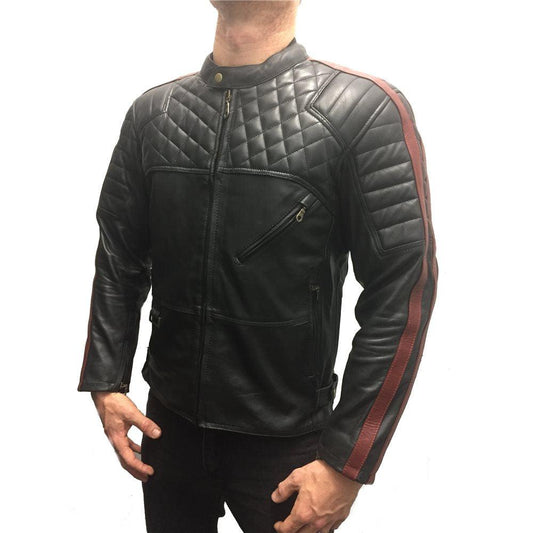 TENTENTHS DUKE LEATHER JACKET - RED STRIPE PAKISTAN LEATHER sold by Cully's Yamaha