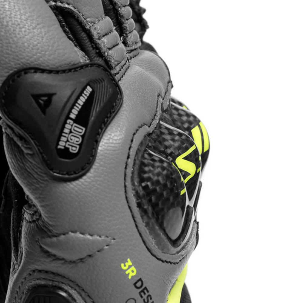 DAINESE CARBON 3 SHORT GLOVES - BLACK/CHARCOAL GREY/FLUO YELLOW MCLEOD ACCESSORIES (P) sold by Cully's Yamaha