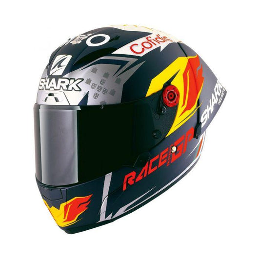 SHARK RACE-R PRO GP OLIVEIRA SIGNATURE MAT HELMET - BLUE/RED/YELLOW FICEDA ACCESSORIES sold by Cully's Yamaha
