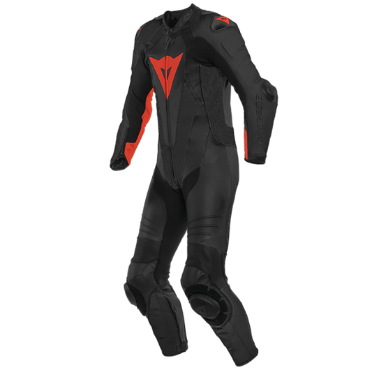 DAINESE LAGUNA SECA 5 1PC PERFORATED SUIT - BLACK/FLUO RED MCLEOD ACCESSORIES (P) sold by Cully's Yamaha