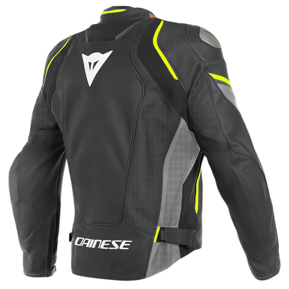 DAINESE RACING 3 D-AIR® PERF. LEATHER JACKET - MATT BLACK/CHARCOAL GREY/FLUO YELLOW MCLEOD ACCESSORIES (P) sold by Cully's Yamaha