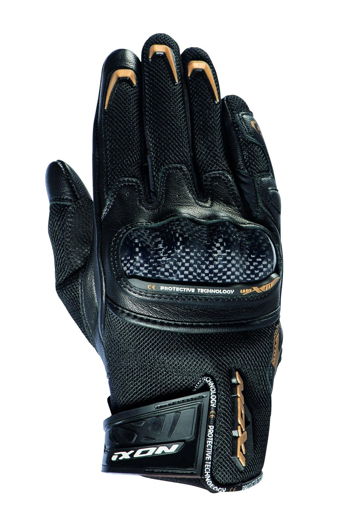 IXON RS RISE AIR LADY GLOVES - BLACK/GOLD CASSONS PTY LTD sold by Cully's Yamaha