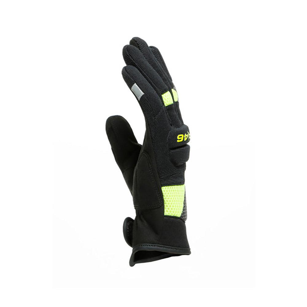 DAINESE VR46 CURB SHORT GLOVES - BLACK/ANTHRACITE/FLUO YELLOW MCLEOD ACCESSORIES (P) sold by Cully's Yamaha