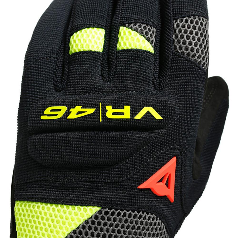 DAINESE VR46 CURB SHORT GLOVES - BLACK/ANTHRACITE/FLUO YELLOW MCLEOD ACCESSORIES (P) sold by Cully's Yamaha