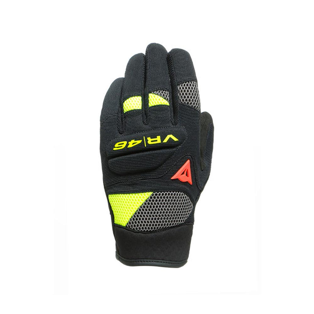 DAINESE VR46 CURB SHORT GLOVES - BLACK/ANTHRACITE/FLUO YELLOW MCLEOD ACCESSORIES (P) sold by Cully's Yamaha