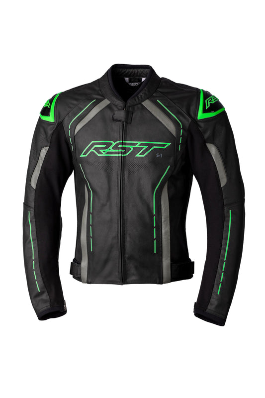 RST S-1 CE LEATHER JACKET - BLACK/GREY/NEON GREEN MONZA IMPORTS sold by Cully's Yamaha