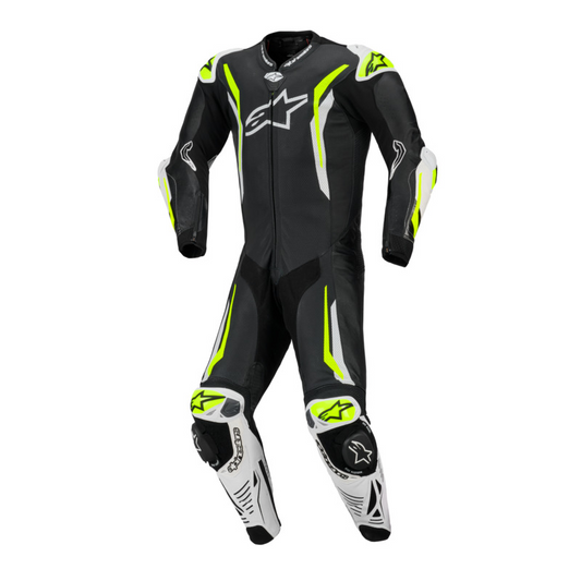 ALPINESTARS GP TECH V5 1 PC LEATHER SUIT - BLACK/WHITE/YELLOW FLURO