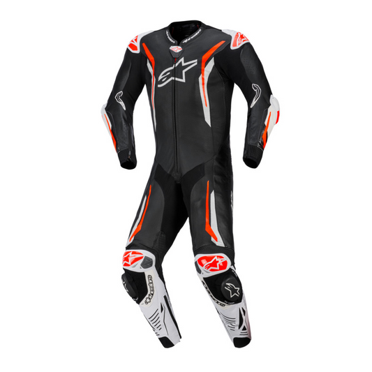 ALPINESTARS GP TECH V5 1 PC LEATHER SUIT - BLACK/WHITE/RED FLURO