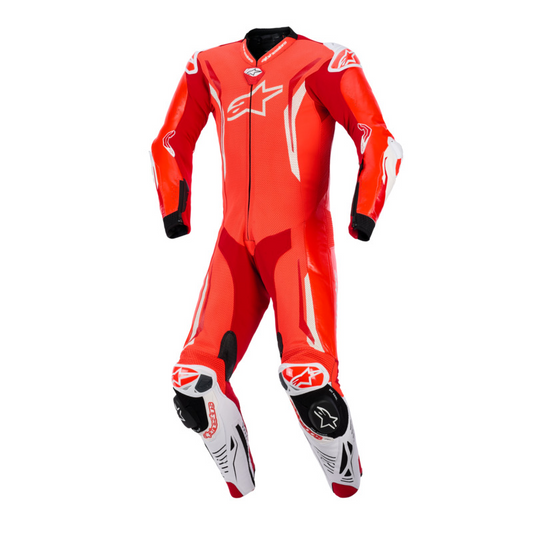 ALPINESTARS GP TECH V5 1 PC LEATHER SUIT - FLURO RED/BRIGHT RED/WHITE