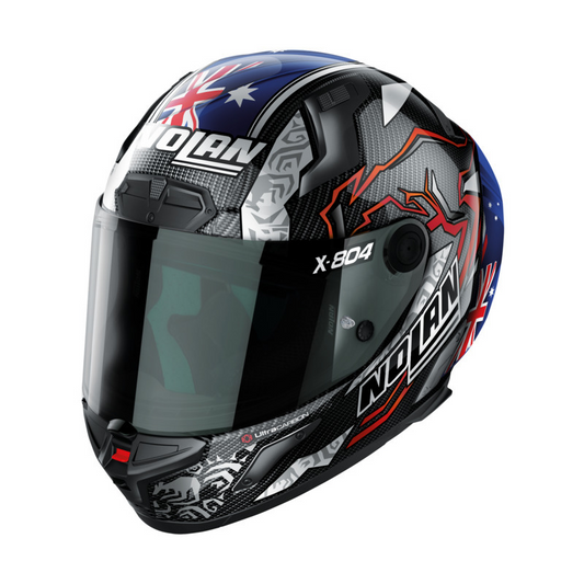 NOLAN X-804 RS STONER HELMET - CARBON BLUE/WHITE RED