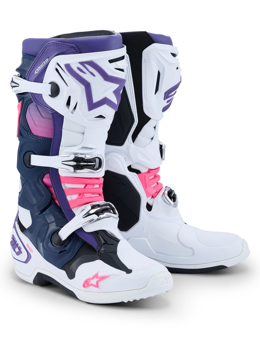 ALPINESTARS TECH 10 BOOTS - WHITE VIOLET NAVY BLUE PINK FLUO