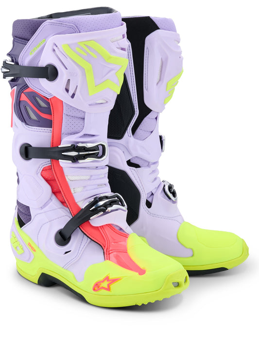 ALPINESTARS TECH 10 SUPERVENTED BOOTS - PURPLE YELLOW FLUO DIVA PINK
