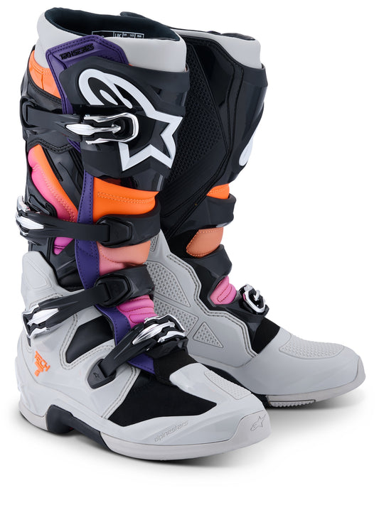 ALPINESTARS TECH 7 BOOTS - BLACK LIGHT GREY ORANGE FLUO MAGENTA