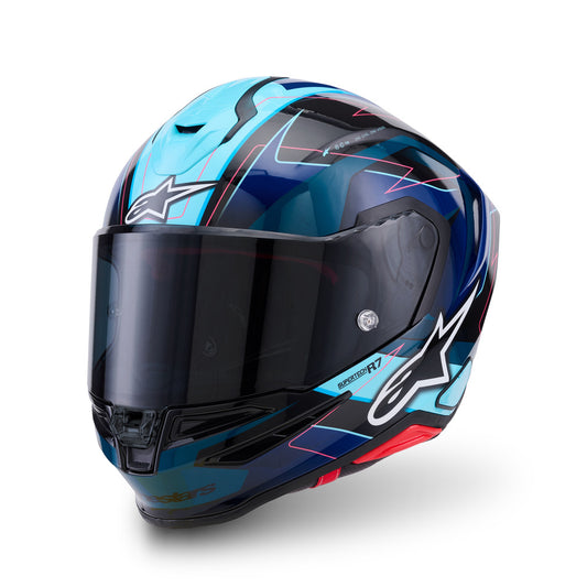 Alpinestars SR7 Kinetis ECE06 Helmet - Black Blue Fluro Pink White Gloss
