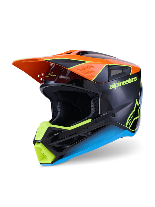 ALPINESTARS 2026 SM3 FRAY HELMET - BLACK ORANGE FLURO YELLOW GLOSSY
