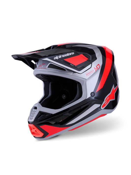 ALPINESTARS 2026 S-M7 RISE HELMET - BLACK SILVER RED FLUO GLOSSY