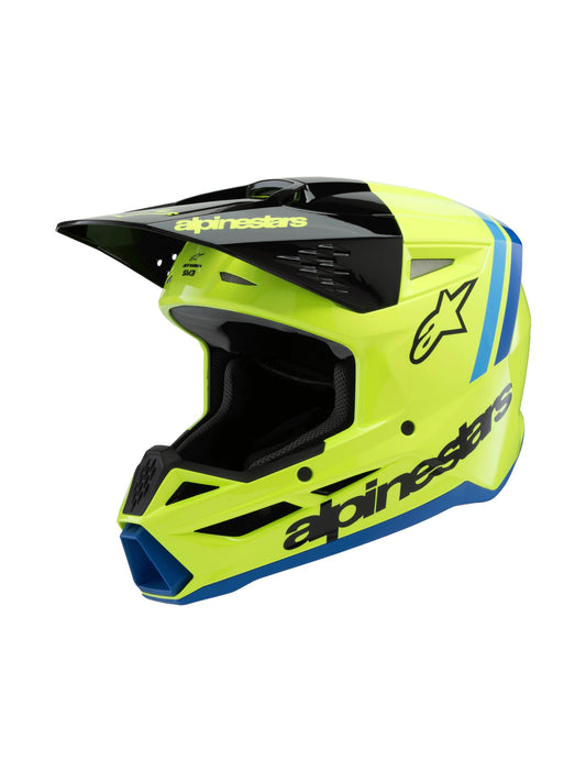 ALPINESTARS 2025 YOUTH SUPERTECH M3 RADIUM HELMET - YELLOW FLUO BLACK BLUE GLOSSY