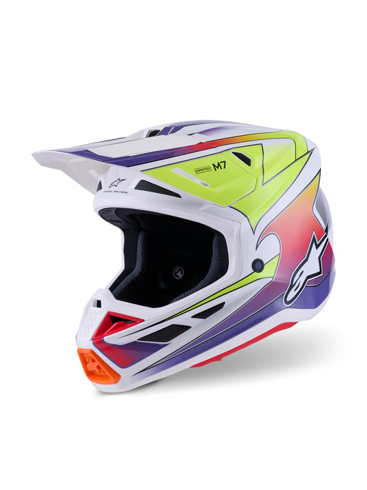 ALPINESTARS 2026 S-M7 FUSE HELMET - WHITE YELLOW FLUO PURPLE GLOSSY