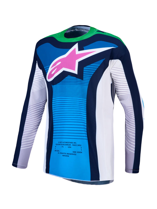 Alpinestars 2027 Techstar Maven Jersey - White Blithe Blue Green Fluo