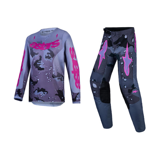Alpinestars 2027 Youth Fluid Lone Gear Set - Gray Camo Purple