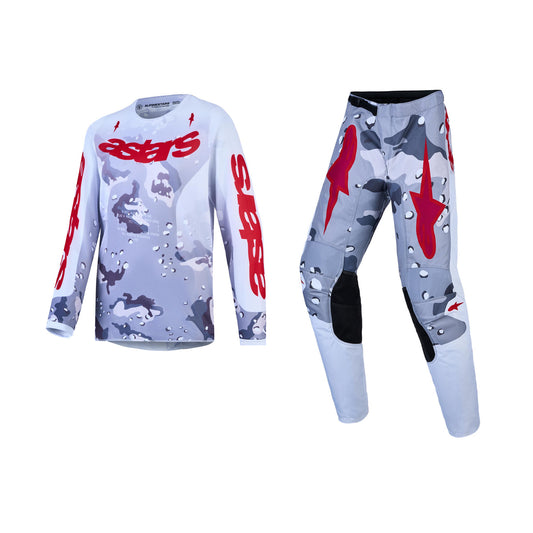 Alpinestars 2027 Youth Fluid Lone Gear Set - Gray Camo White Fire Red