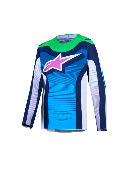 Alpinestars 2027 Youth Supertech Maven Jersey - White Blithe Blue Green Fluo