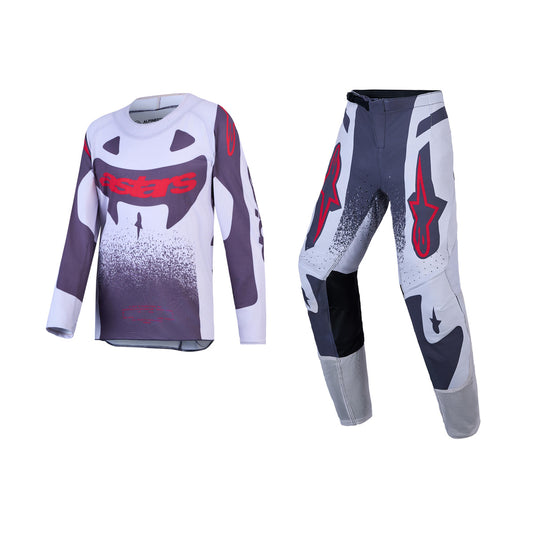 Alpinestars 2027 Youth Supertech Swan Gear Set - Light Lilac Dark Gray Red Fluo