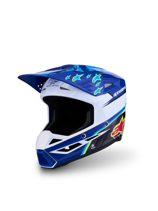 Alpinestars SM3 Falcon Youth Helmet - Blue White Black Pink Fluo Yellow Fluo Glossy