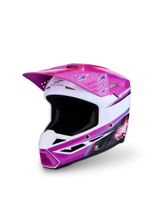 Alpinestars SM3 Falcon Youth Helmet - Purple White Black Pink Fluo Glossy
