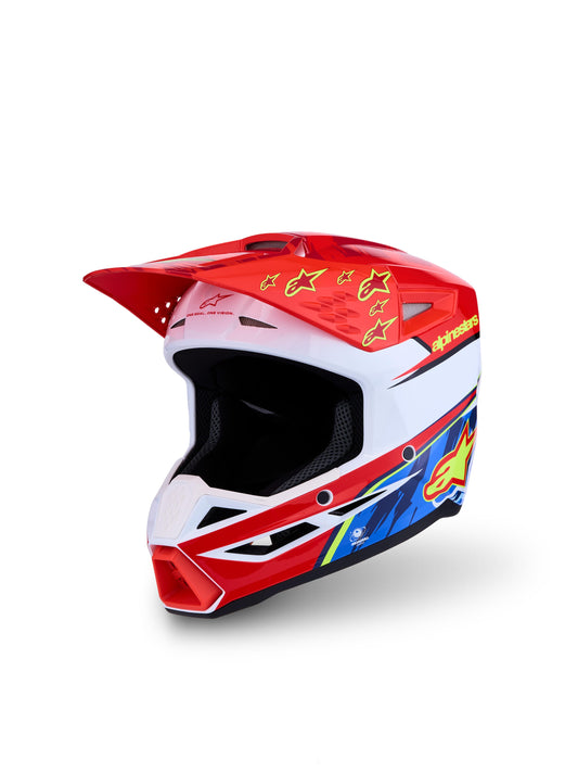 Alpinestars SM3 Falcon Youth Helmet - Red Fluo White Blue Yellow Fluo Glossy