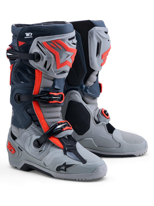Alpinestars 2027 Tech 10 Enduro Boots - Mid Gray Dark Gray Fluro Red