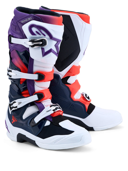 Alpinestars 2027 Tech 7 Boots - Purple White Dark Blue Fluro Red