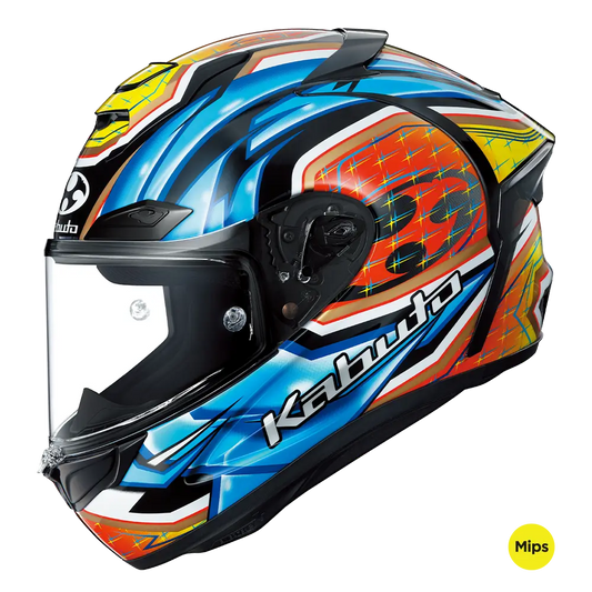 Kabuto F17 GP MIPS Helmet - Glanz Blue / Yellow - Side