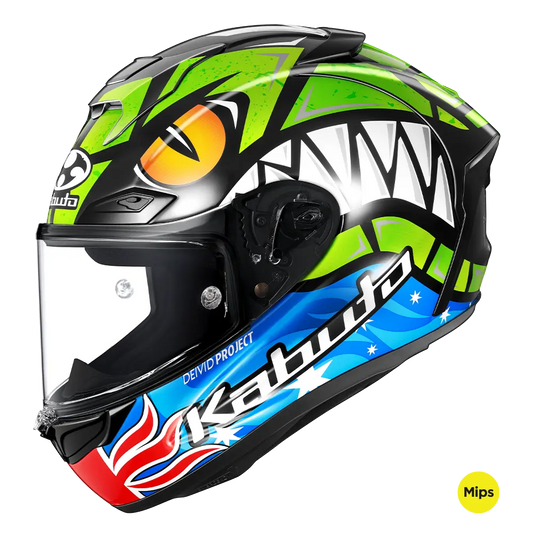 Kabuto F17 GP MIPS Limited Edition Helmet - Remy Green / Blue - Side