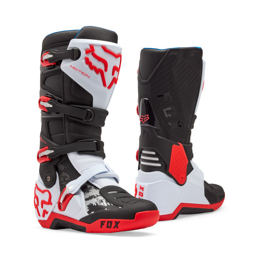 FOX MOTION BOOTS - WHITE/FLO RED