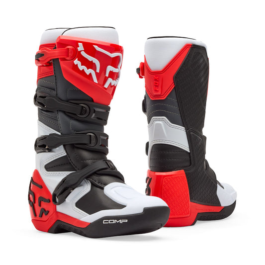 FOX YOUTH COMP BOOTS - WHITE/FLO RED