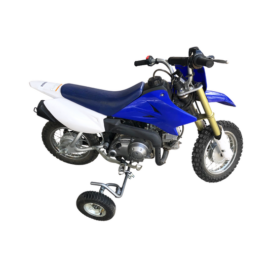 MINI MOTO MID MOUNT SPRING LOADED TRAINING WHEELS PW50, TTR50, CRF50 & DRZ50 - SILVER