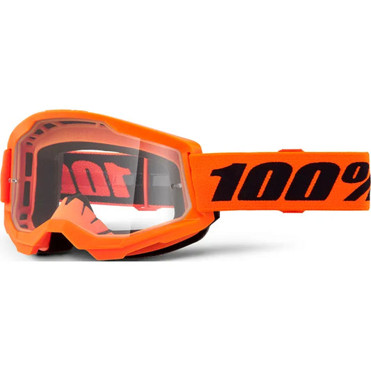 100% Strata 2 Goggles - Neon Orange (Clear Lens)