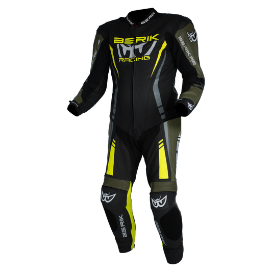 BERIK SICILY LEATHER SUITS - BLACK/ARMY/HI-VIZ