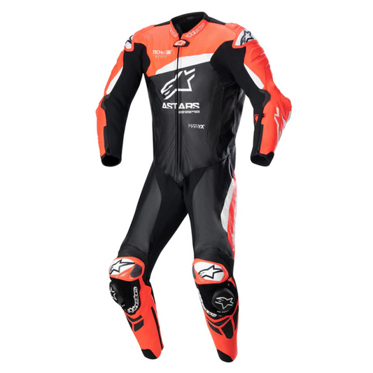 ALPINESTARS GP PLUS V4 1PC LEATHER SUIT - BLACK FLURO RED WHITE