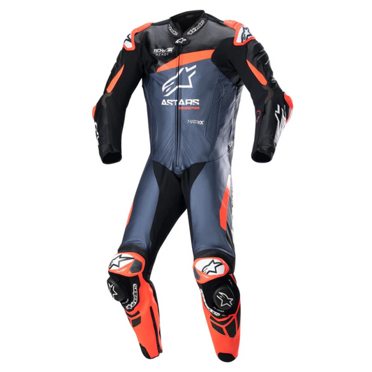 ALPINESTARS GP PLUS V4 1PC LEATHER SUIT - BLACK RED FULRO DARK BLUE