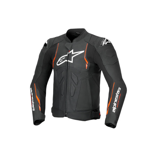 ALPINESTARS DUSK AIRFLOW LEATHER JACKET - BLACK FLURO RED