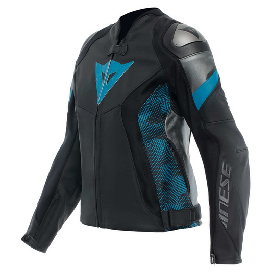 DAINESE AVRO 5 WOMENS LEATHER JACKET - BLACK/TEAL/ANTHRACITE