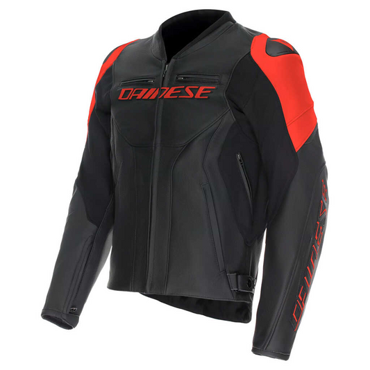 DAINESE RACING 5 PERFORATED LEATHER JACKET - BLACK/BLACK/RED-FLUO