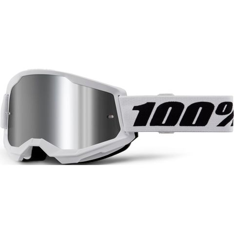 100% STRATA 2 JUNIOR GOGGLES - WHITE MIRROR SILVER LENS